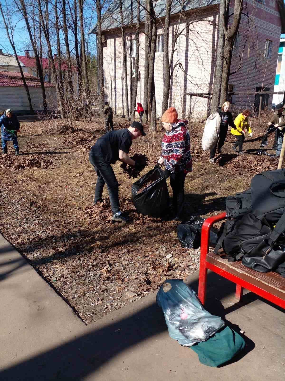 Ветераны и школьники очистили сквер в Шарье от мусора