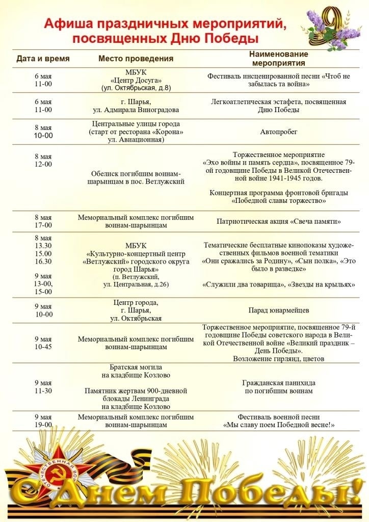 Стала известна праздничная программа на День Победы в Шарье